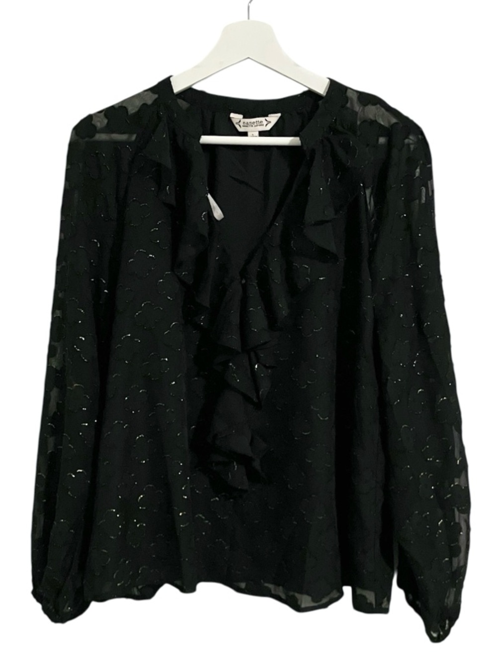 Nanette Lepore Black Ruffled V-Neck Blouse